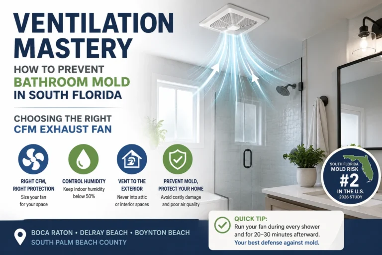 Bathroom ventilation system in Boca Raton home showing exhaust fan removing moisture to prevent mold in South Florida bathrooms