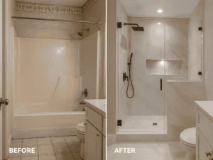 Modern bathroom makeover before and after in Boca Raton Florida