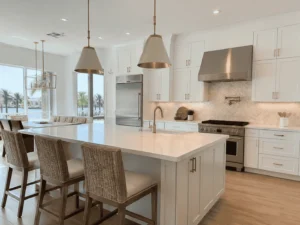 White shaker cabinet kitchen remodel with quartz countertops in Boca Raton